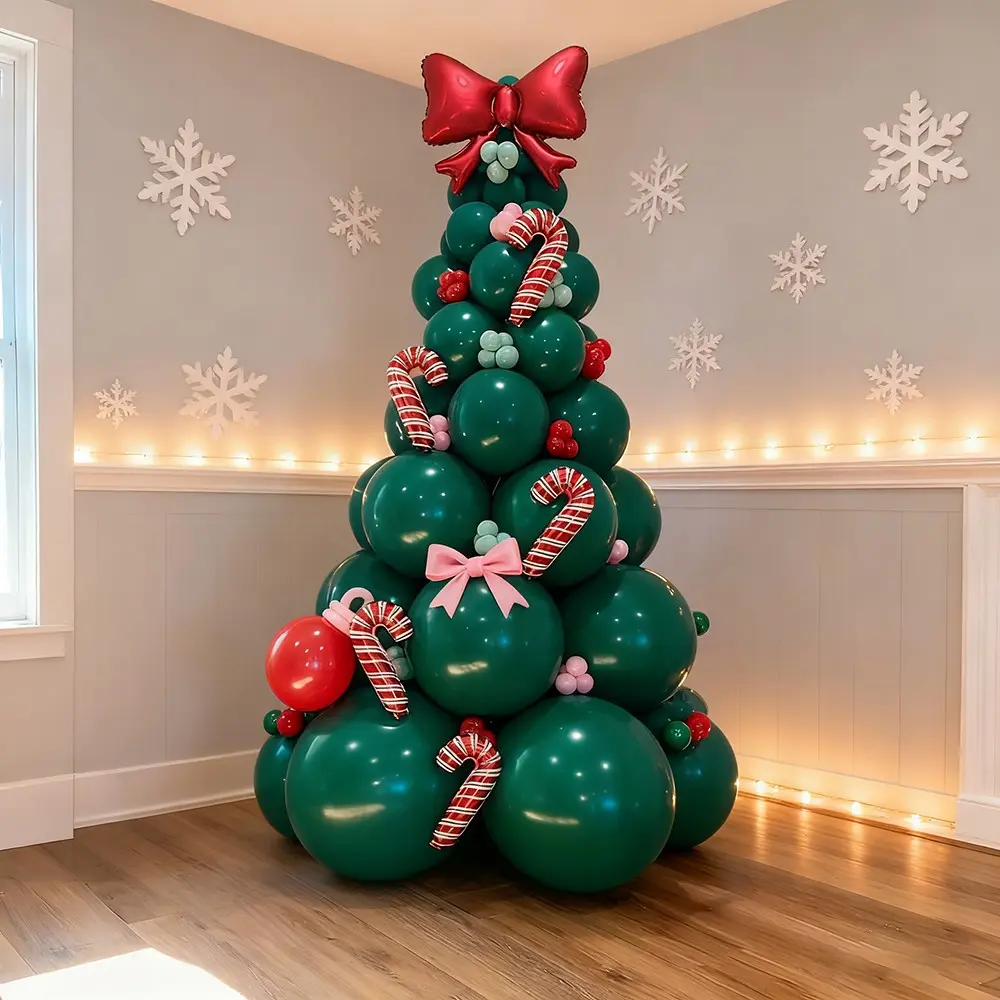 Christmas Balloon Set with Bow, Candy Cane Aluminum Foil Balloons, Balloons for Christmas New Year Party Decorations, Balloon Decorations Kit