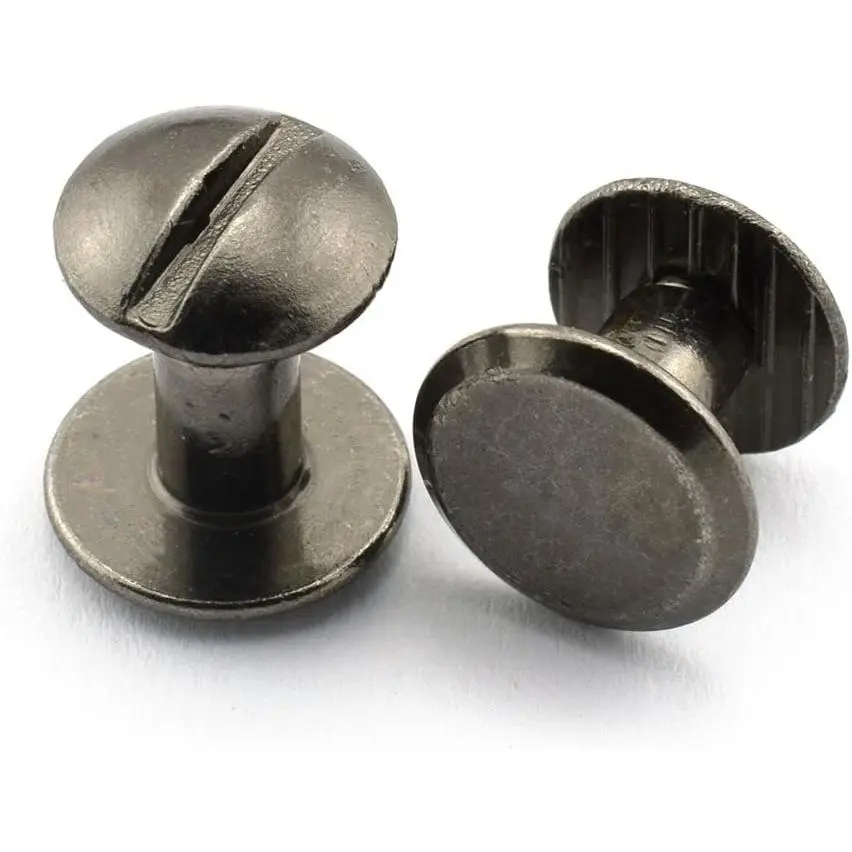 15 Sets 1/4" Black Chicago Screw Round Slotted Head Carbon Steel Binding Screws Rivet for Book Binding DIY Leather Craft Assembly