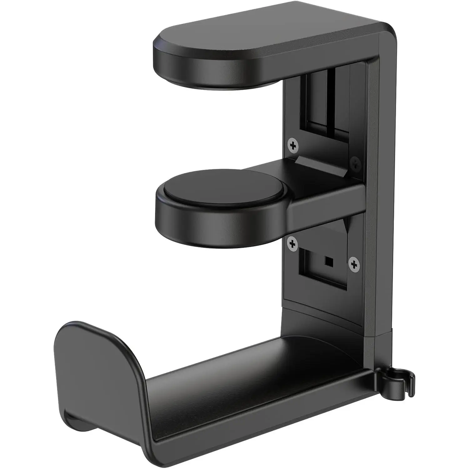 Rotating Headphone Stand - PC Gaming Headset Holder, Adjustable Clamp-on Under Desk Hanger With 360 Degree Swivel & Cable Clip Organizer - Black