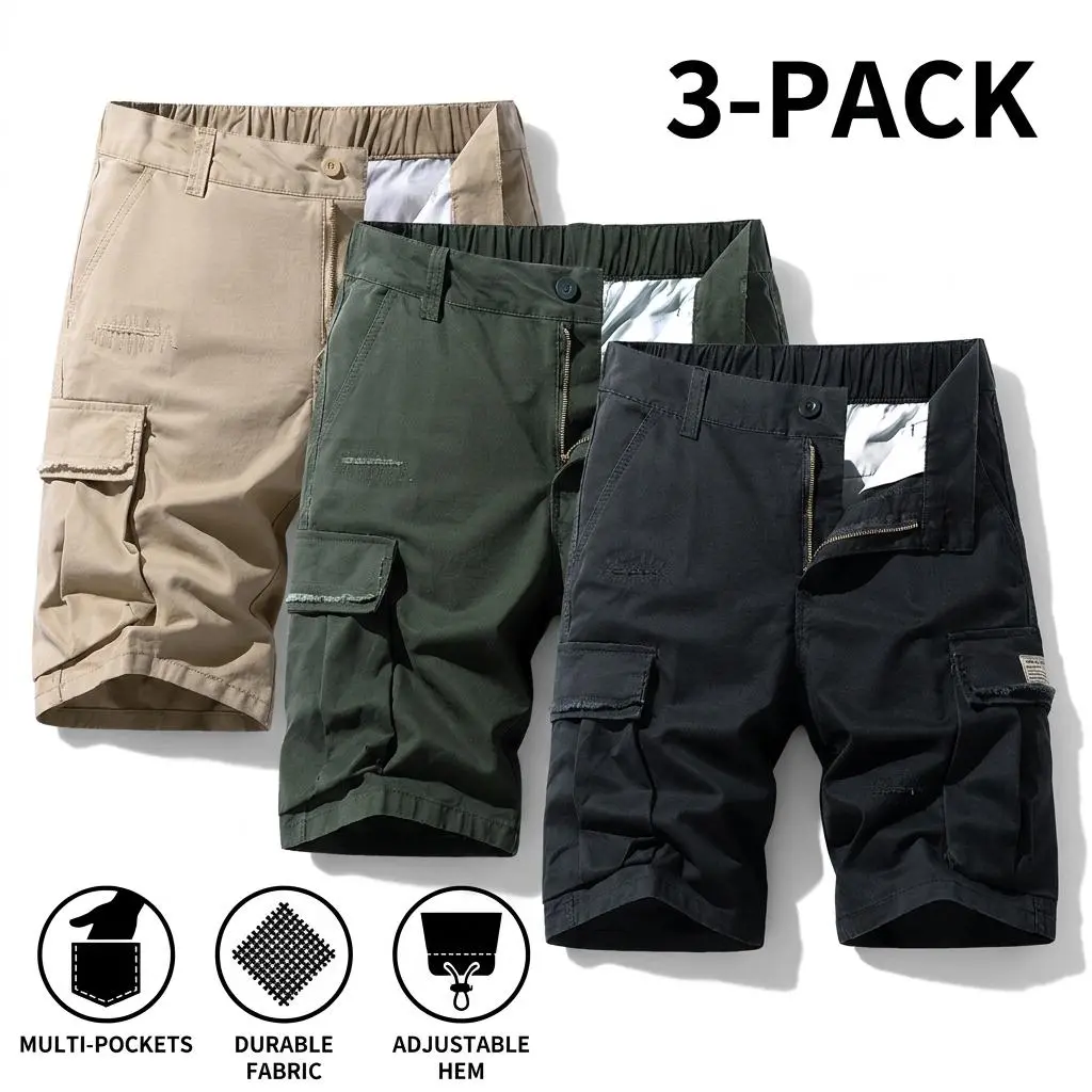 Men's  Outdoor Work  3-Piece Set Multi Pocket Hiking Work , Made of Pure Cotton Material, Grinding Practical Work   Casual Outdoor Wear,waffle marsh loose straight-leg casual  hawaiian beach neutral-colored men casual cargo  jean