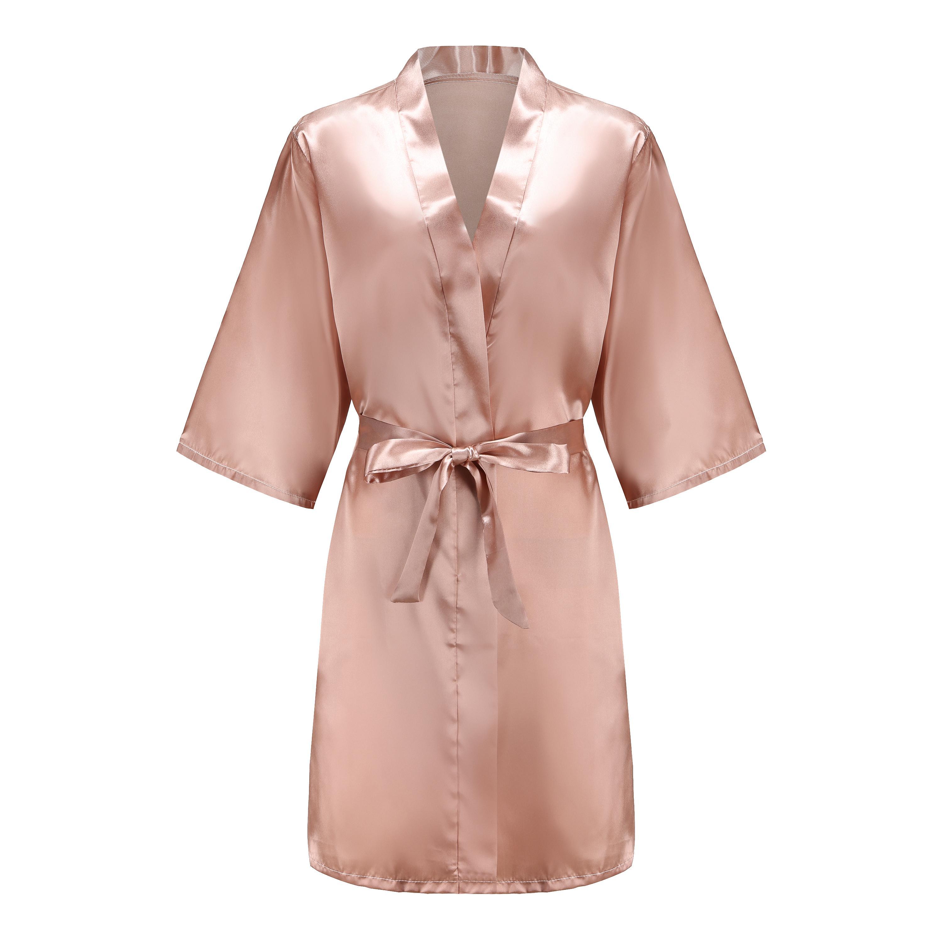 Rose Gold Satin Team Bride Bridesmaid Robe Wedding Bathrobe Gown Women Dressing Sleepwear Mother Maid of Honor Kimono