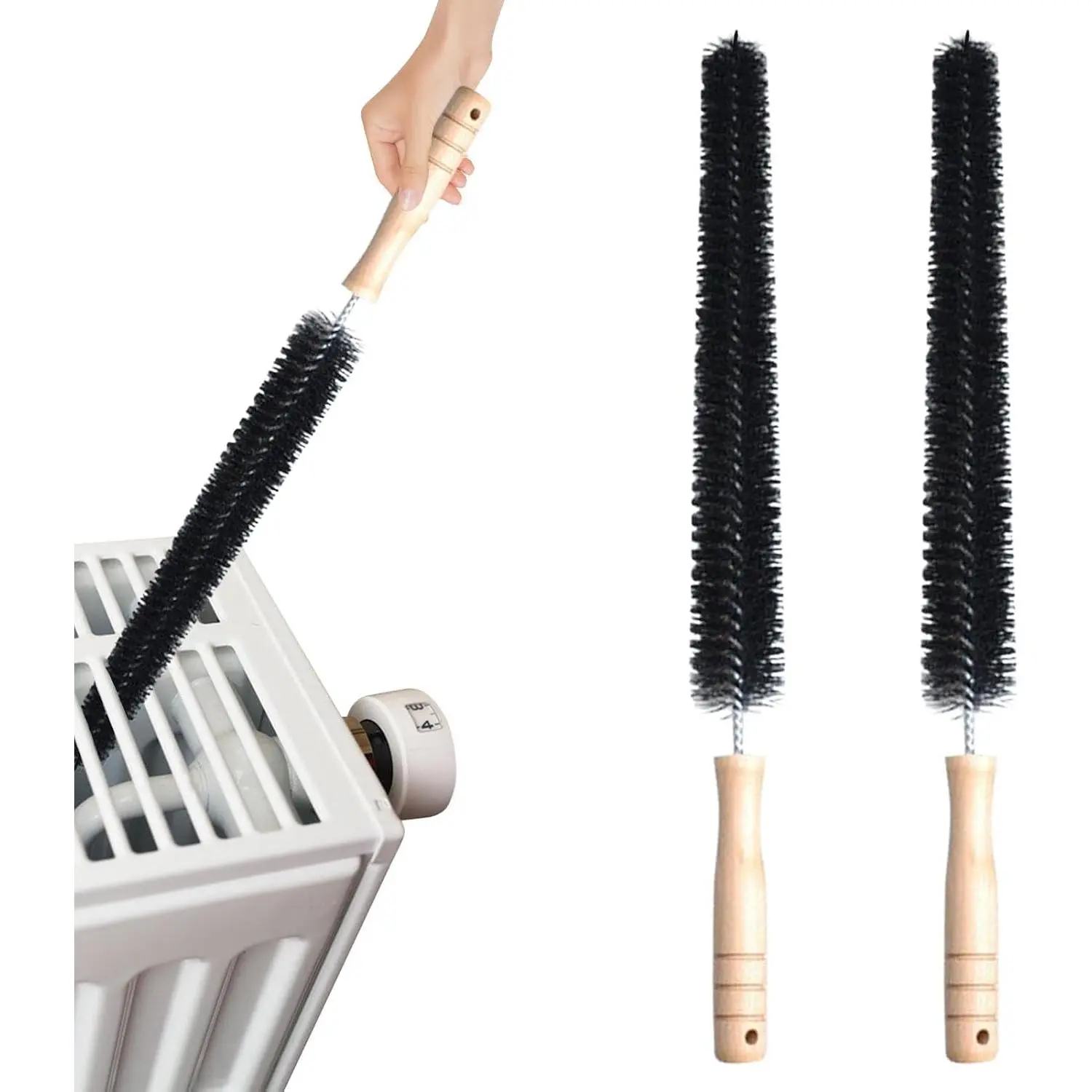 2 count Radiator Brush, 40cm Long  Radiator Brush with Wooden Handle, Flexible Nylon Radiator Cleaner Brush with  Hook Loop for Dryer Lint Brush Vent Cleaner