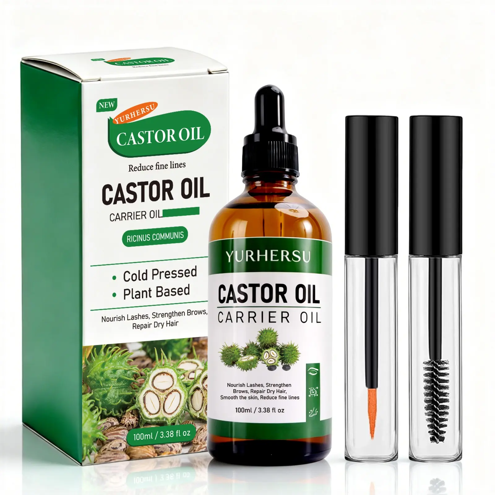 Multi-Purpose Pure Castor Oil Natural Nourishing Oil, Support Fuller Looking Hair Eyelashes & Eyebrows, Deep Moisturize Dry Skin Strengthen Nails Cuticles, All In One Daily Skincare Hair Care For Men Women