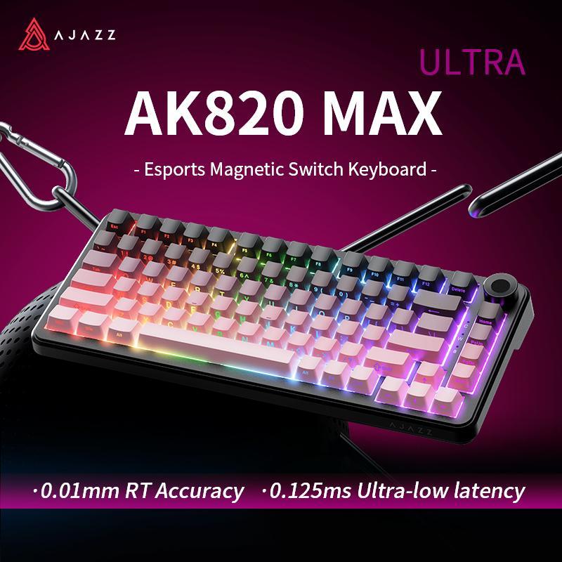 AJAZZ AK820MAX ULTRA wireless mechanical keyboard new magnetic rice switch low latency high precision HIFI version ABS side engraved three-mode 8000 mAh battery long battery life wired 8k wireless 8k full key hot-swappable DIY suitable for office and gami