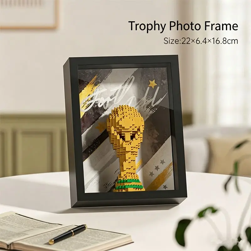 Classic Football Theme Jersey Trophy Building Blocks Puzzle Frame Model, Home Decor Ornament, Collectible Birthday Gift