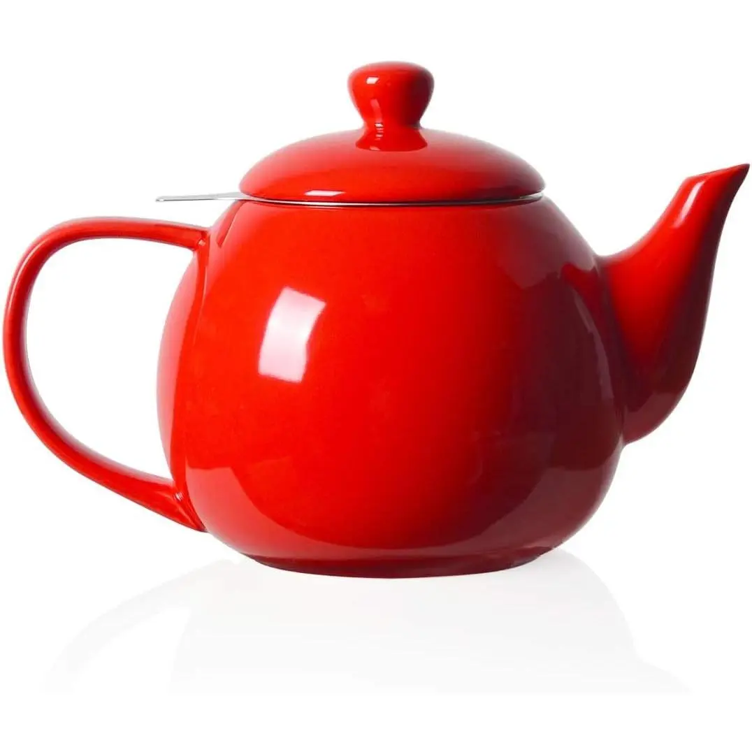 Sweejar Ceramic Tea Pots,30OZ Porcelain Teapot with Infuser(Red) | Microwave and Dishwasher Safe,Tea Pots for Loose tea,Chrismas Women Gift