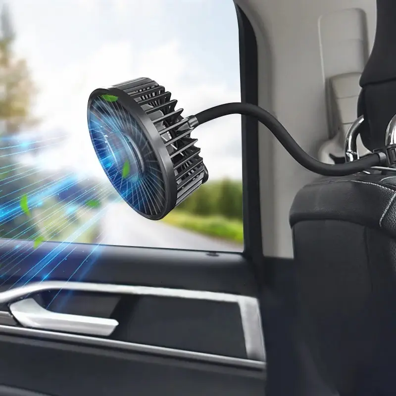 Car-Mounted USB Powered Fan, 3-Speed Strong Wind Cooling, Portable Rear Seat Model with 360-Degree Rotating Head