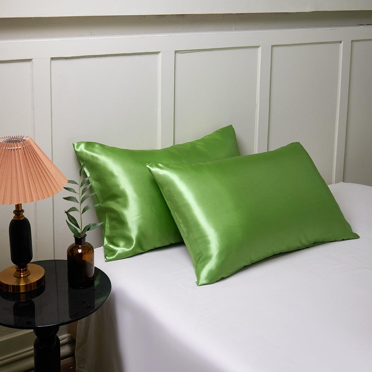 Solid Color Satin Pillowcase, 2 Counts Modern Simple Pillowcase without Filler, Soft Comfortable Pillow Cover for Home Bedroom Dormitory Hotel, Silky Satin Bedding