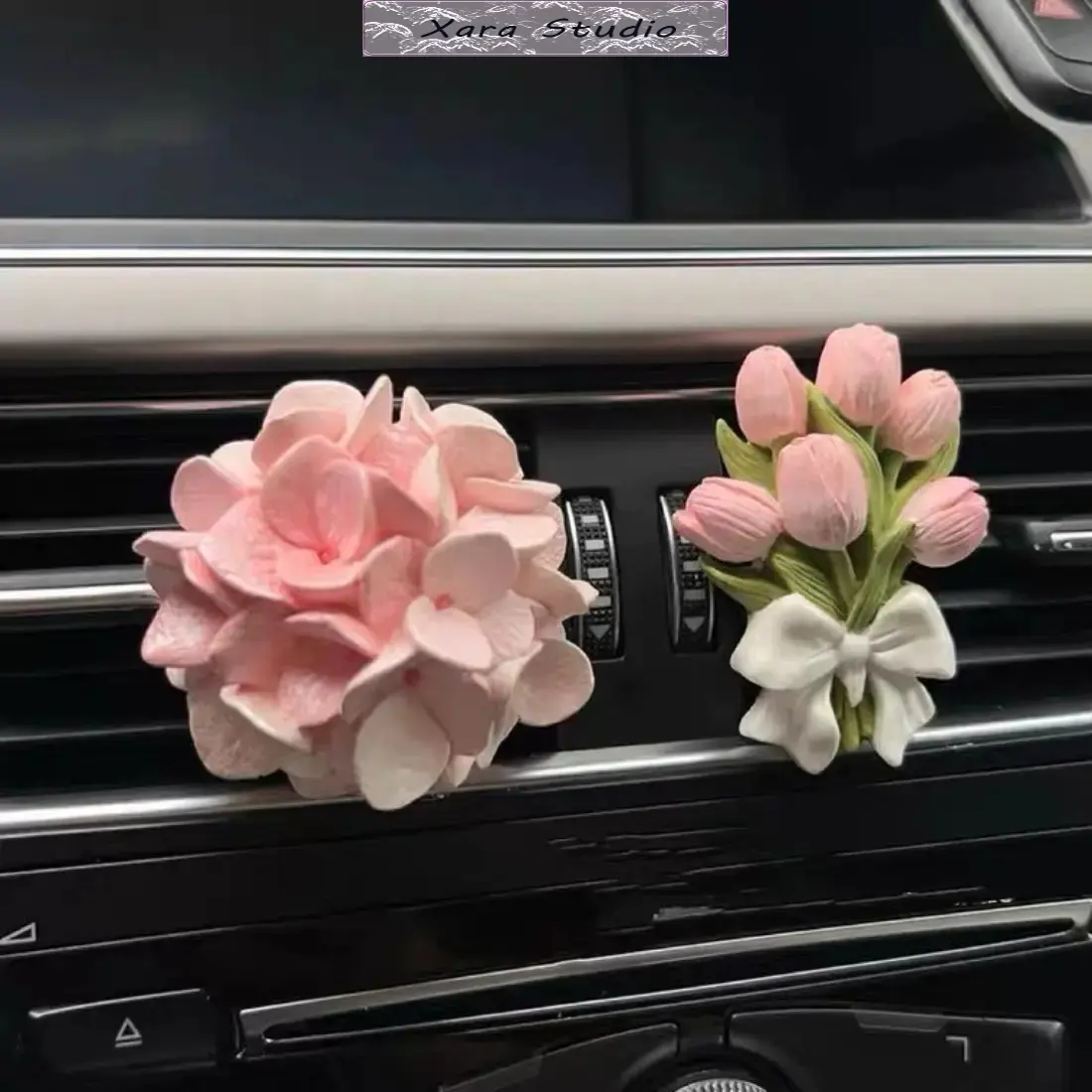 Luxury Tulip & Hydrangea Car Dashboard Ornament – Cute Floral Car Jewelry Charm for Women, High-Sense Elegant Car Interior Decoration, Trending Gift for Car Lovers