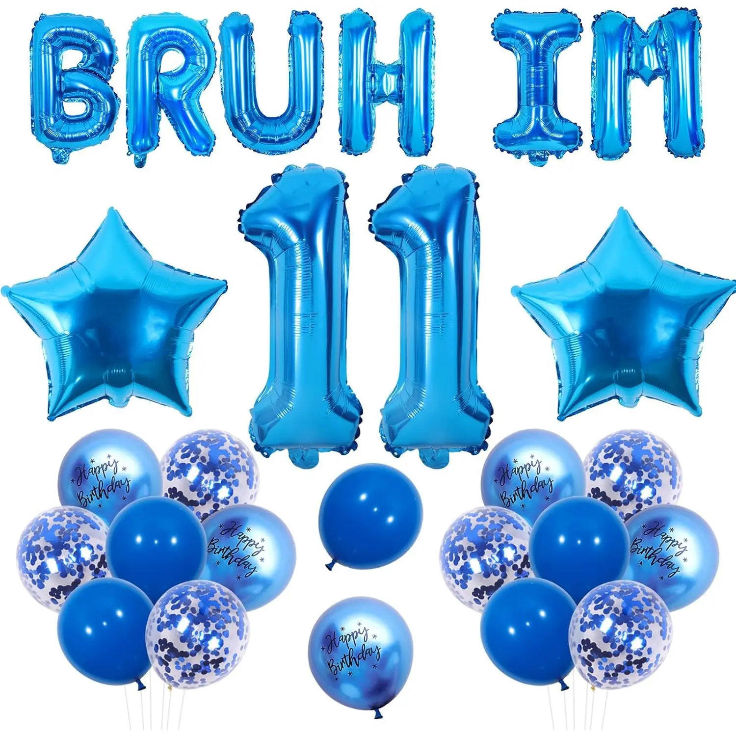1Set Blue Bruh Its My 11th Birthday Decor Bruh Im 11 Party Decorations Bro Im 11 Balloon Banner Star Balloon Happy 11th Birthday Decor Funny Eleven Birthday Supplies for 11 Year Old Blue Bday