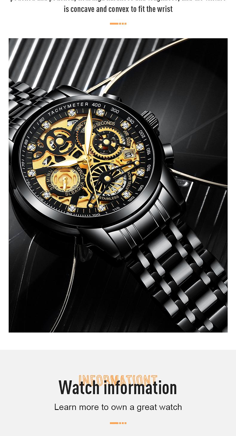 Men's Luxury Gold Skeleton Quartz Watch - Fully Iced Out Diamond Encrusted Wristwatch with Chronograph Tachymeter, Date Display, Stainless Steel Band, Perfect Gift for Him