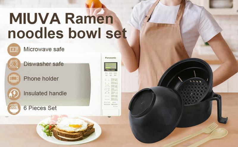 MIUVA Ramen Bowls Set with Microwave Soup Bowl Ramen Cooker BPA-Free Dishwasher Safe Includes Chopsticks Spoon Eco-Friendly PP Materials Quick Convenient Tableware Sets Thanksgiving tableware Value Pack Christmas Gift Set Stock Up  Filter Cover