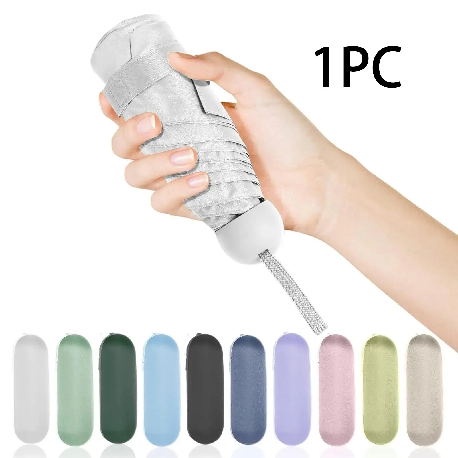 1pc 6 Bones Capsule Umbrella With Box Dual Use Windproof Rainproof UV Protection Parasol Portable Travel Lightweight Compact Pocket Mini Folding Umbrellas For School,Office,Household,Travel Summer Cooling,Beach,Travel