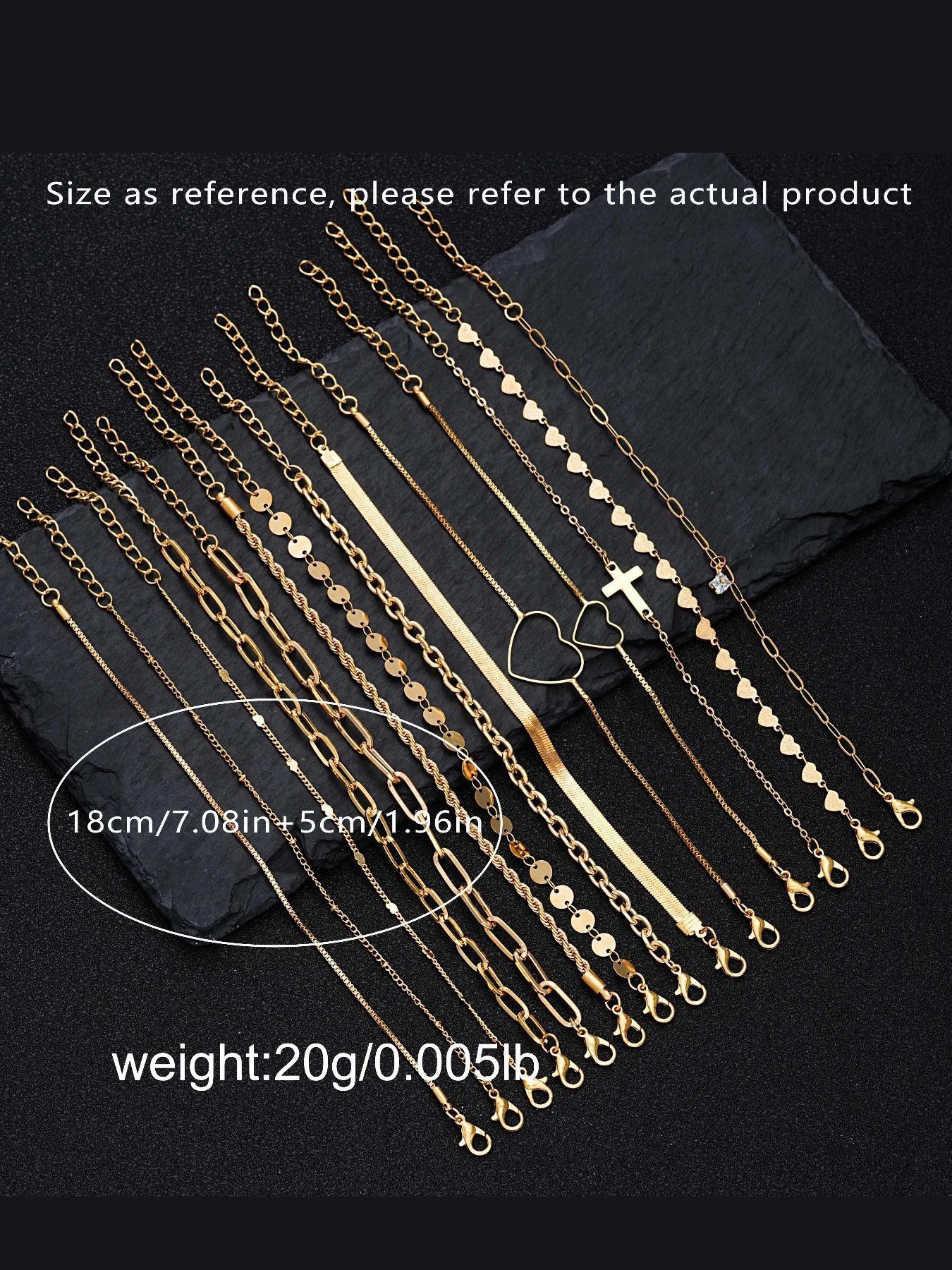 Women's Elegant Stackable Bracelets Set, 14pcs/set Cross & Heart Design Link Bracelet & Chain Bracelet, Fashion Casual Trendy Jewelry for Party, Daily Decor, Trendy All-match & Exquisite Jewelry for Birthday Gift