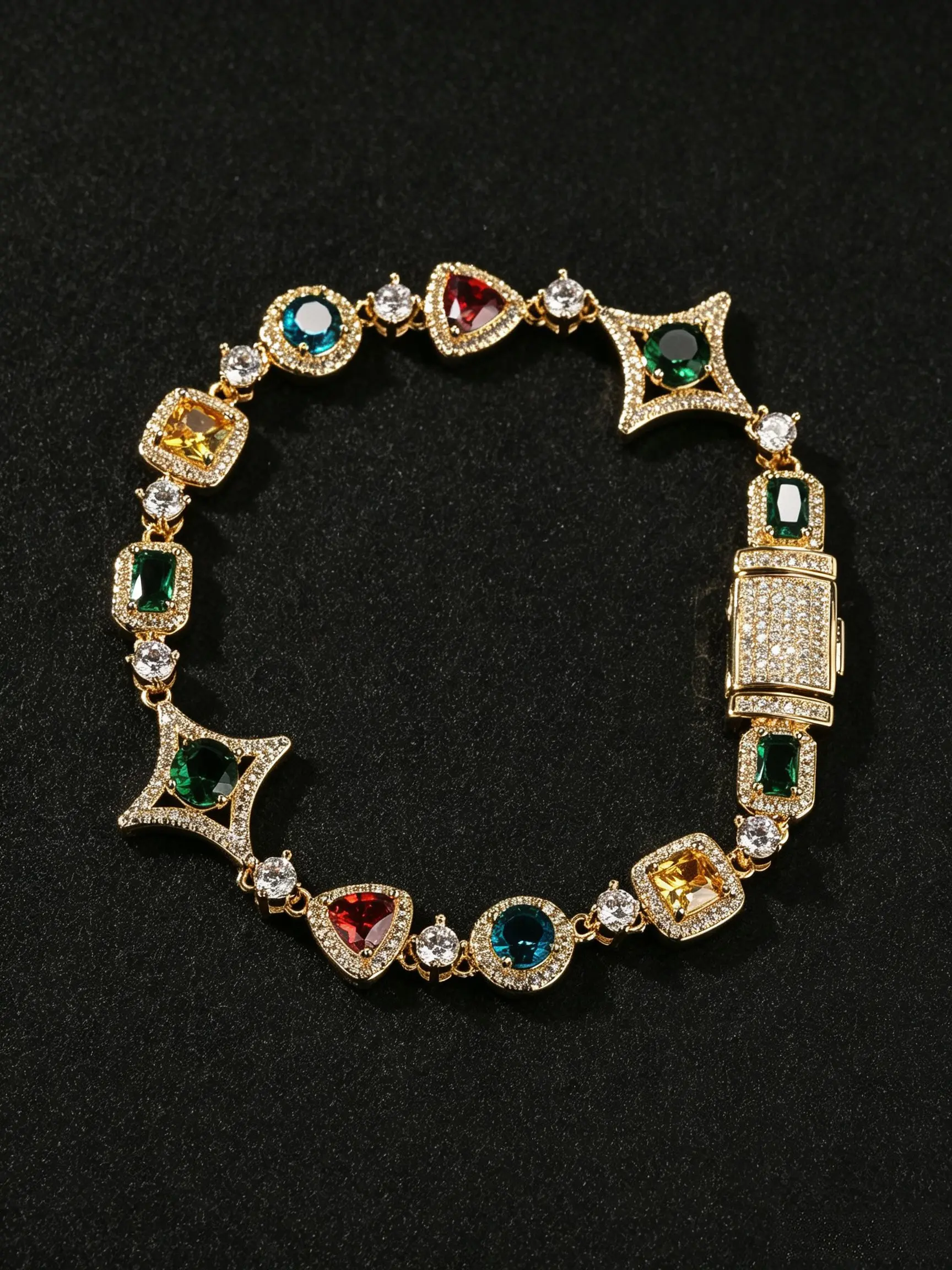 Creative Multicolor Gemstone Star Bracelet, Luxurious Zircon Inlay, Hip Hop Style, Unisex, Perfect Gift for Birthday and Anniversary