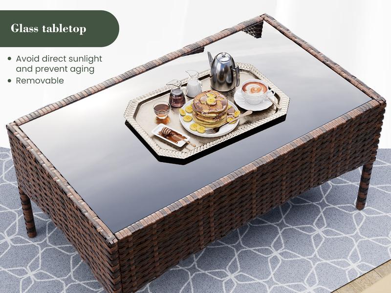 UDPATIO 4-Piece Outdoor Patio Furniture Set Rattan chair Sectional Sofa with Cushions&Tempered Glass Table for Garden Luxury Lounge Home para exterior shatt wrproof