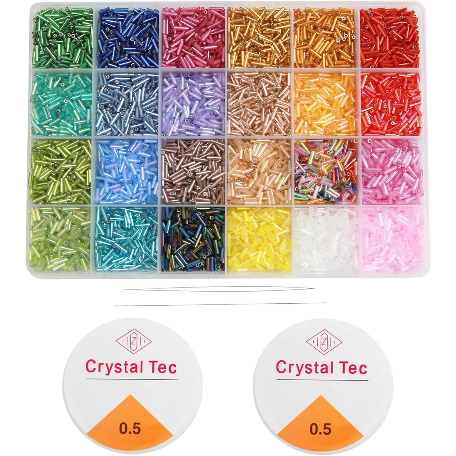9600pcs Glass Cone Seed Beads, Handmade Jewelry Making Materials, Small Craft Beads, Includes Dual Crystal Thread (7mm/24 Colors), Beads For Jewelry Making
