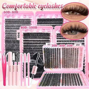640 Pcs False Eyelashes Set, DIY Eyelashes Kit, DIY Eyelash Extensions, Includes Glue, Setting Liquid, Tweezers, Brush, Easy for Beginners, Large Storage Box, Durable and Voluminous