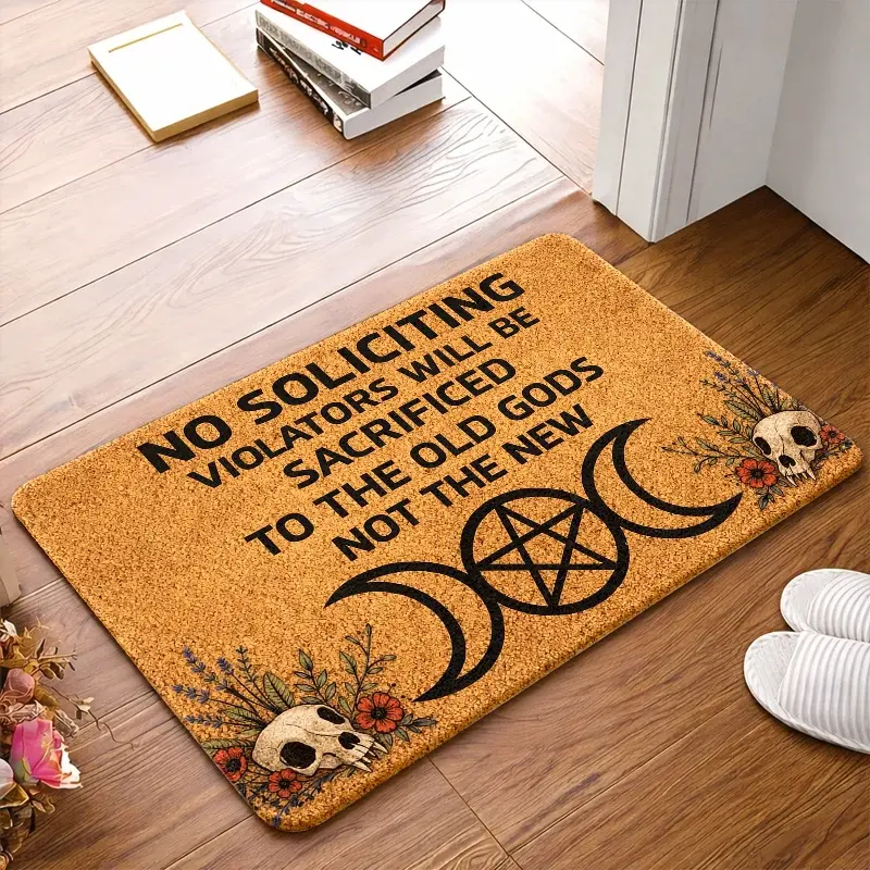 Flannel Floor Mat, non-slip rubber-backed flannel floor mat, durable, stain-resistant, machine washable, highly versatile, mysterious witchcraft style doormat, anti-solicitation warning pattern, suitable for living room, bedroom, office, indoor bathroom,