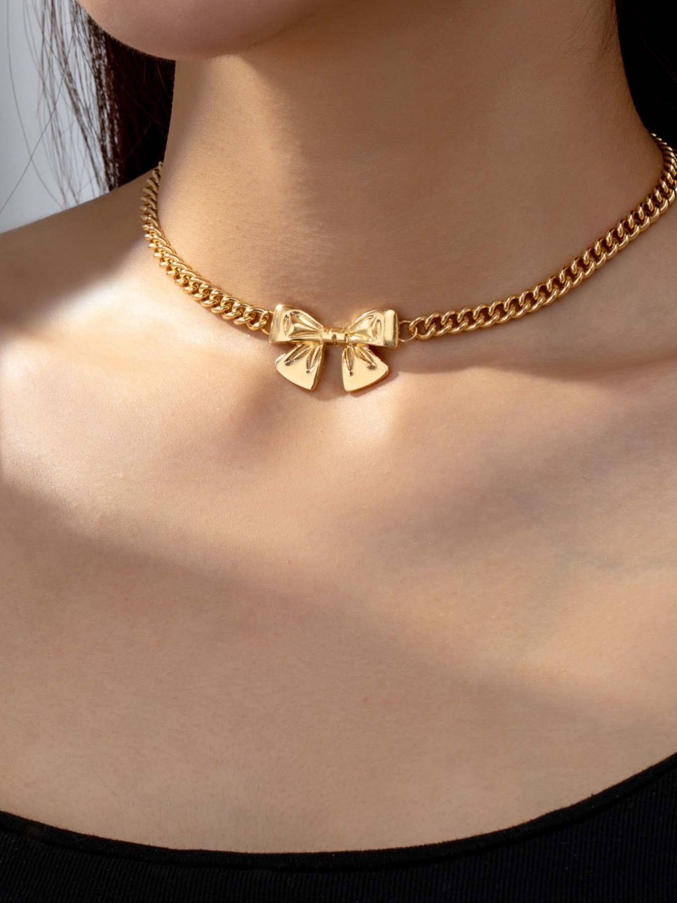 Elegant Bowknot Metal Pendant Fashion Necklace, Exquisite Women's Jewelry for Daily Wear, Parties, Dates, and Mother's Day Gifts