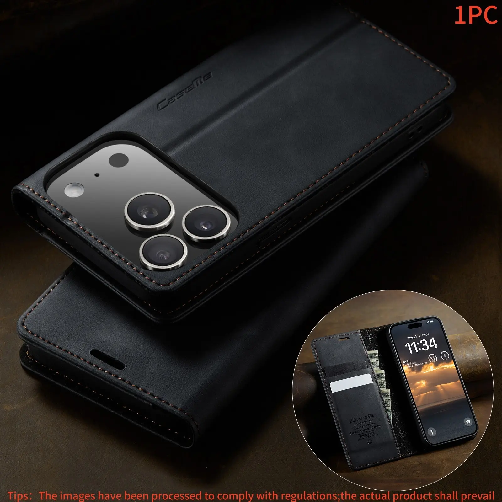 Flip Cover Wallet Case for iPhone 17, 16e, 15, 14, 13, 12, 11 Pro Max, Plus, Magnetic Flip, Card Slot, Stand, Durable Phone Protector Casing