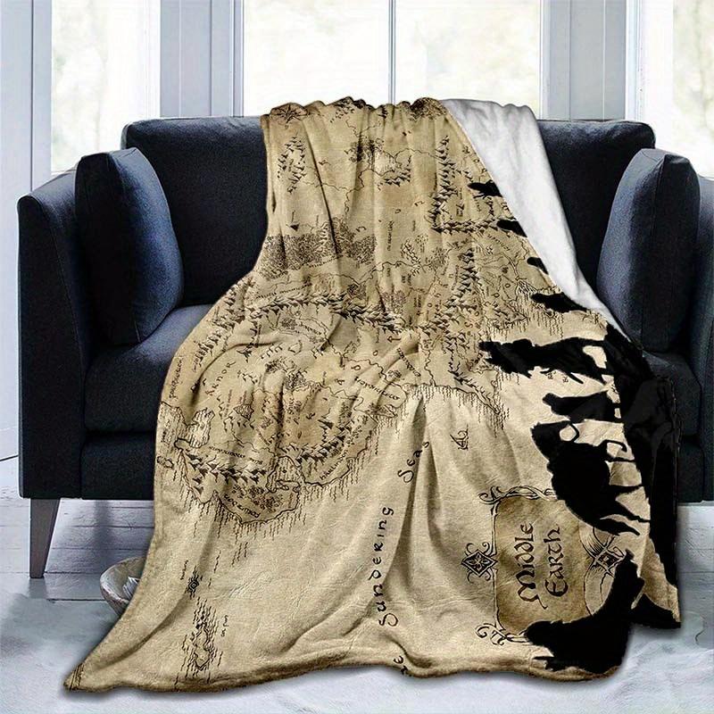 Vintage World Map Pattern Flannel Fleece Blanket Warm Cozy All Season Decor for Home Car Travel Design Polyester Knit Fabric Bedding Throw