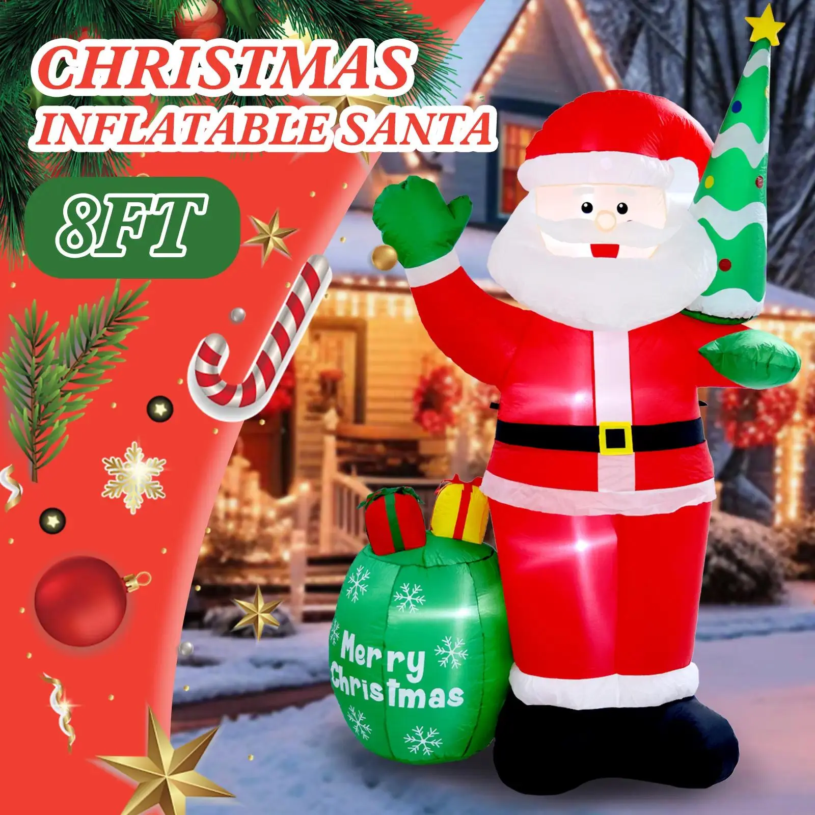 Inflatable Santa Claus & Snowman Figures Waterproof Polyester Fiber Outdoor Garden Indoor Christmas Party Decorations(5-8 FT available) Led Star Light Garden Patio Decoration