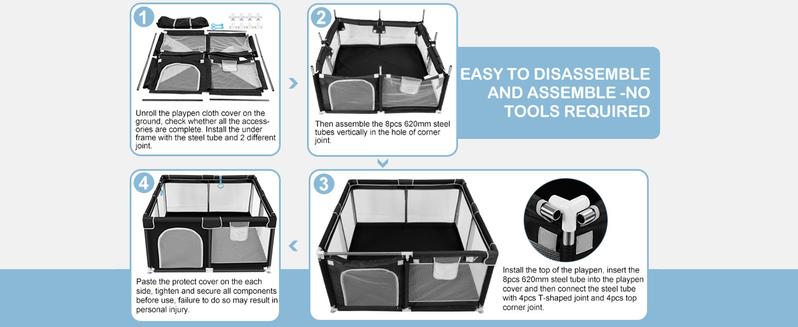 Baby Playpen with Walking Pull Ring, Storage Bag, Indoor and Outdoor Playard, Play Pens for Kid Activity Center, Sturdy Safety Baby Fence with Breathable Mesh for Toddler playpen