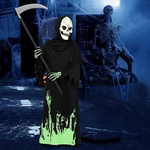 1set Halloween party funny skeleton frame fluorescent role-playing costume props, luminous black robe cosplay costumes