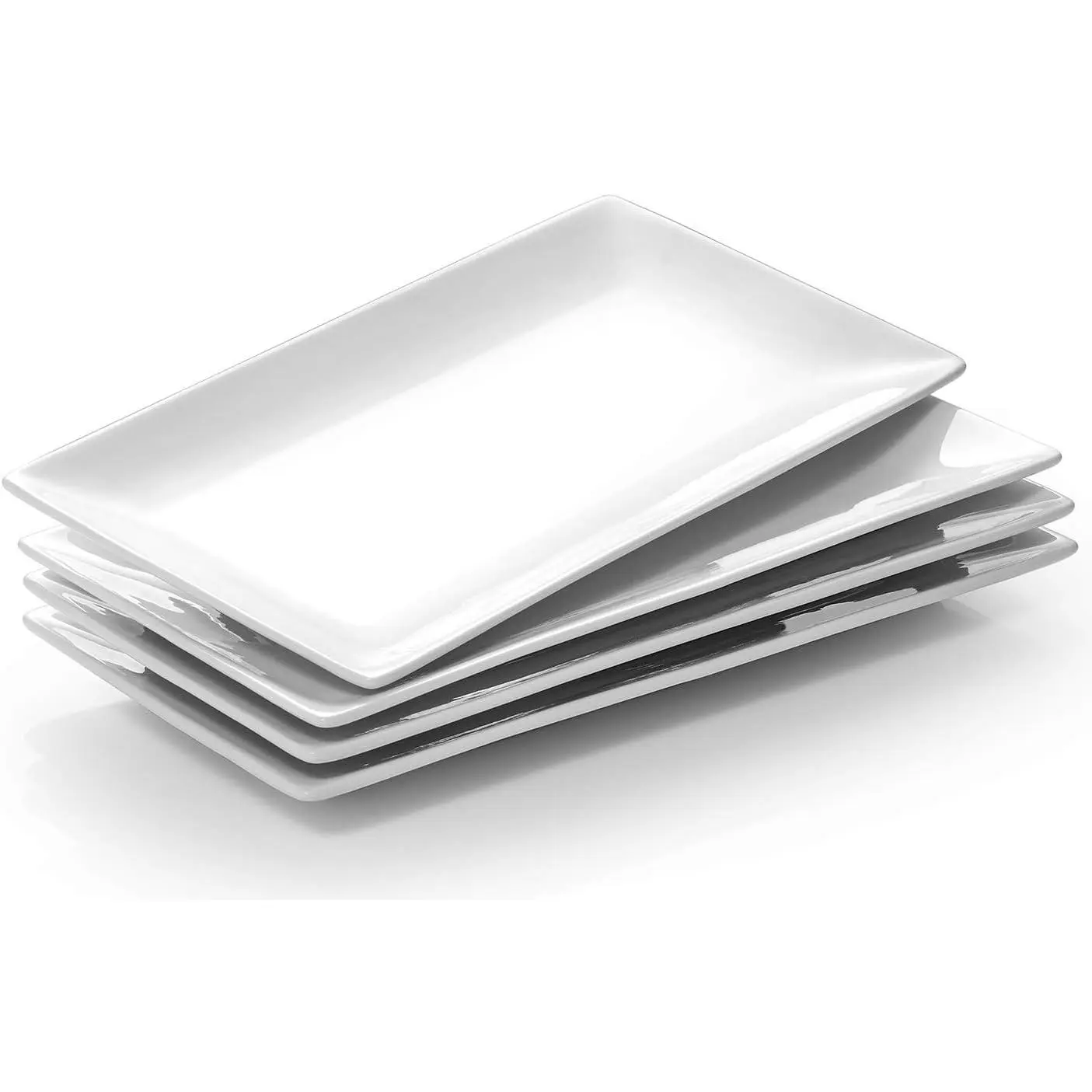 9.7" Rectangle Serving Plates Set of 4 - Restaurant Plates for Party, Wedding, and Entertaining - White Rectangular Dishes for Steak, Taco, Sushi, Chips, Appetizer, Cake - Dishwasher & Oven Safe