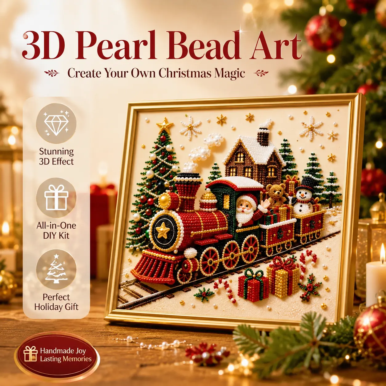 Christmas Santa Claus Pearl Art DIY Kit, Framed Diamond Painting Kit, Cute 3D Diamond Painting Crafts, DIY Home Decor Wall Art, Perfect DIY Holiday Party Gift for Beginners.-YY2