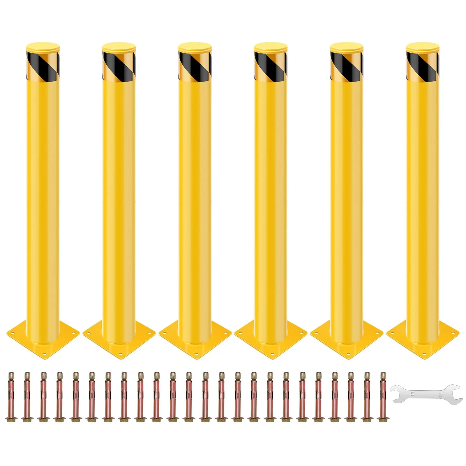 Safety Bollard Post, 36 x 4.5 inch Removable Steel Traffic Parking Barrier Bollards, Yellow, 6 Pack