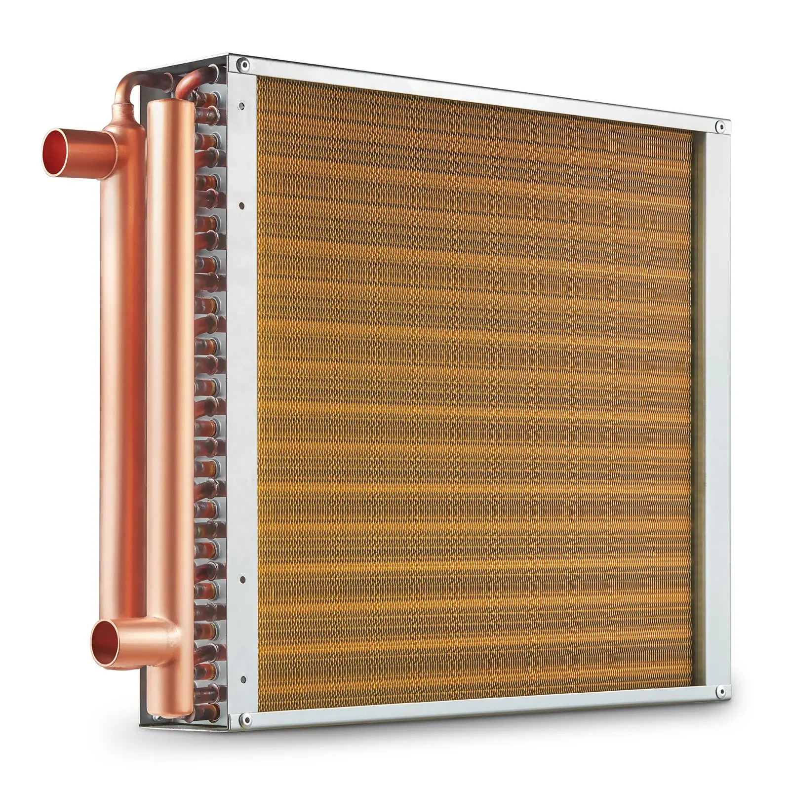 VEVOR Square Compact Copper Water-to-Air Heat Exchanger, 16x16in, 3-Row 3/8in Thick Interface Ports, 193 Aluminum Fins, 3 Different Sizes, Energy Efficient, -40-180c Easy Connect for Outdoor Wood Furnaces, Residential Use
