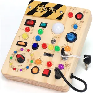 Busy Board with LED Light Switches,  Toys for 1 2 3 Years Old, Toddlers Wooden Toy Sensory Activity Board, Travel Toys for 1+ Year Old Boy & Girl Birthday Gift