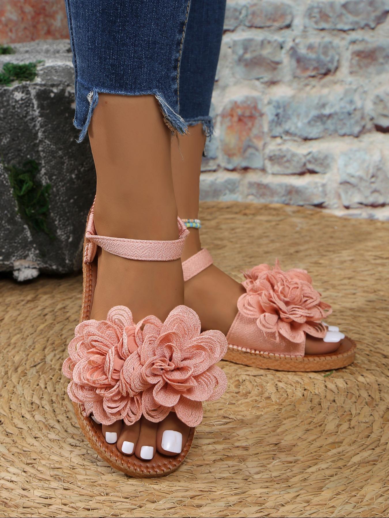 Women's Fashionable Flower Decorated Sandals Boho Sandals, Elegant Sandal, , Casual Comfortable Flat Sandals for Summer, Lightweight Breathable Shoes for Daily Wear, Girl