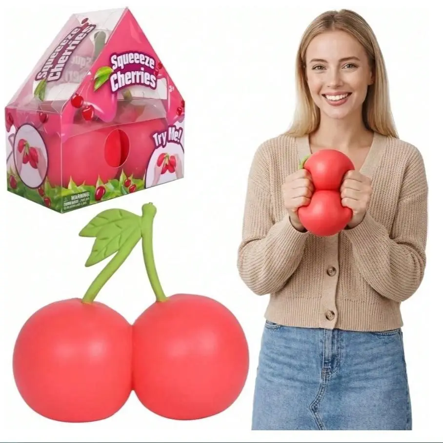 6.3 Inch Realistic Cherry Slow Rebound Soft Squeeze Toy, Lifelike Fruit with Leaf, Desk Decor, Photo Prop, Stress Relief Gift