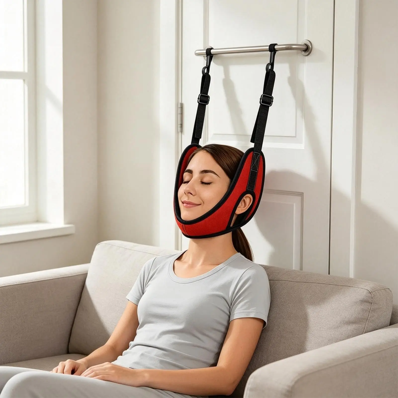 Home Door Mount Cervical Neck Traction Sling, 3 in 1 Neck Decompression Support Strap, Neck Pain Relief & Muscle Stretch, Comfortable Design, Healthcare