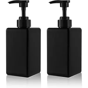 2-Pack Black 15 oz Leak-Proof Plastic Pump Hand Soap Dispensers, Refillable Empty Lotion Containers for Pet Supplies, Bathroom Shower Decoration, Kitchen Use