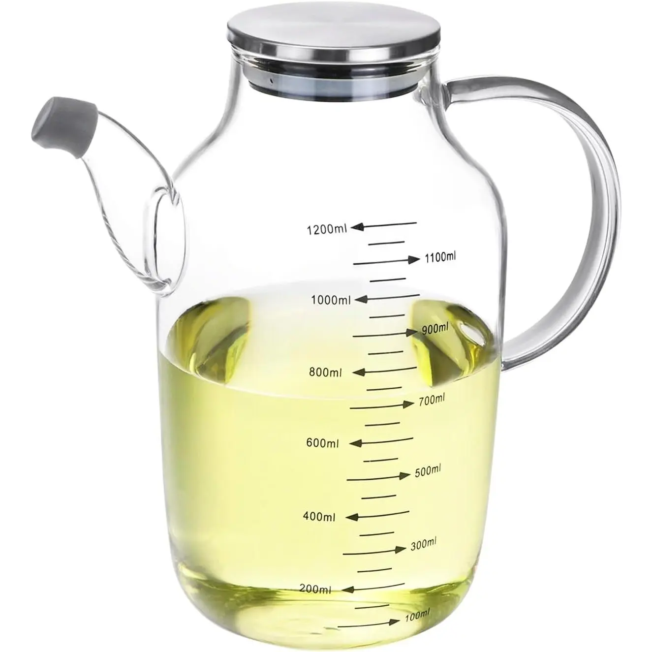 1200ML/40Oz Large Glass Cooking Oil Bottle with Stainless Steel Lid, Oil & Vinegar Dispenser Bottle for Olive Oil, Vinegar, Soy Sauce, Kitchen No Drip Liquid Container