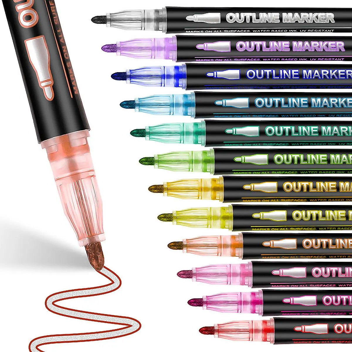 Outline Marker Pen, 12pcs/set Double Line Outline Marker for Signature DIY, Office Stationery & Supplies, Drawing Markers, Bulk Markers