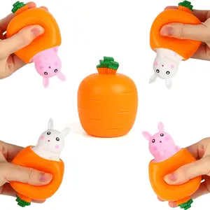 Easter Squeeze Toys for Kids Adult, 4 Pack Carrot Shape White Pink Bunny Pop Up Stress Sensory Toy Easter Basket Stuffers Party Favors