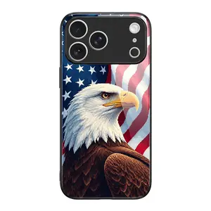 Bald Eagle and US Flag Case for iPhone 17 Pro Max, 16 Pro Max, 15 Plus, 14, 13, 12, 11; Samsung S26, S25, S24, S23, S22, S21, A56, A55, A54, F14 – Premium Fashion Glass Design: Non-slip, Shockproof, Wear-resistant, and Stain-resistant