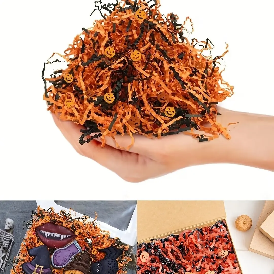 Halloween Wrinkle Cut Paper Filler, Pumpkin Glitter, Wave Paper Filler, Party Decor, Gift Box Fillers, Basket Fillers, Gift Packaging Supplies