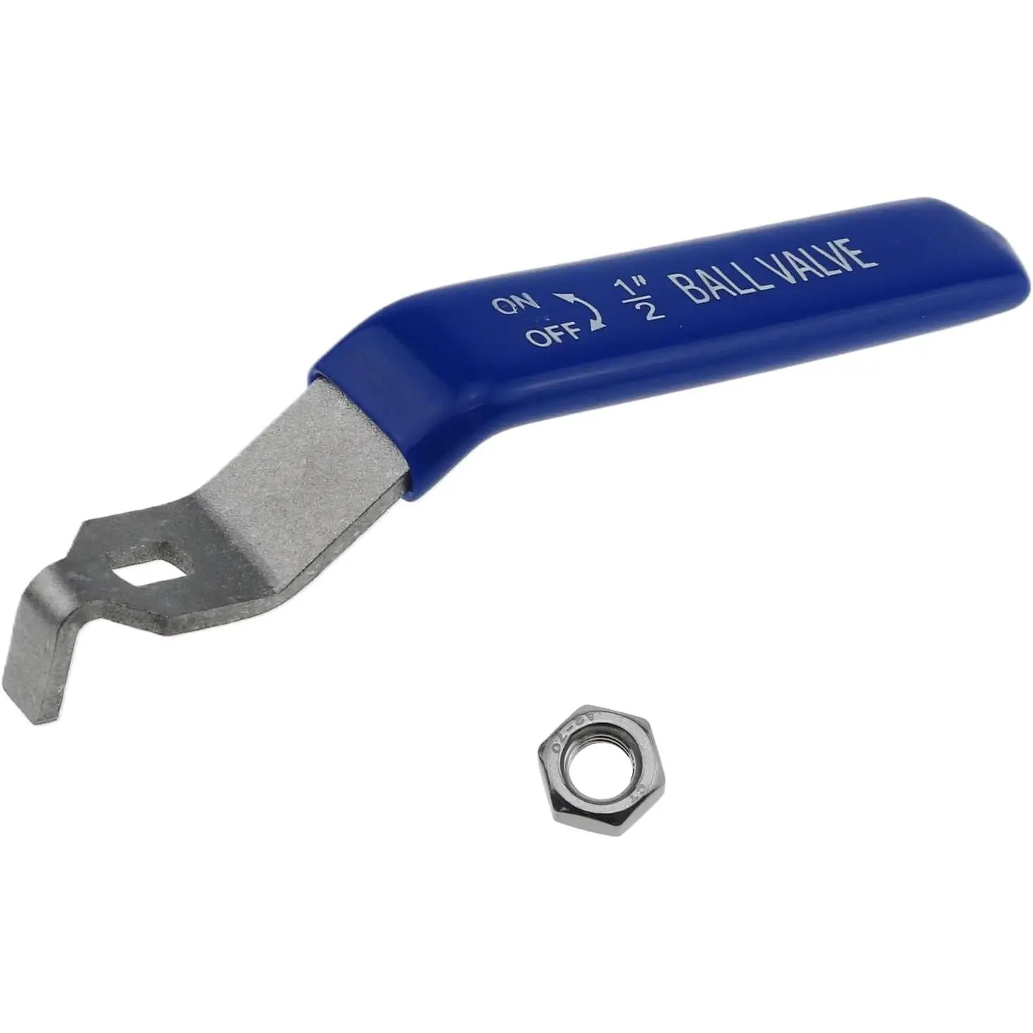 Stainless Steel Lever Handle with M8 Nut for DN15 Ball Valve, Quarter Turn , Blue Plastic Grip & Chrome Plated Finish (DN15 1/2")