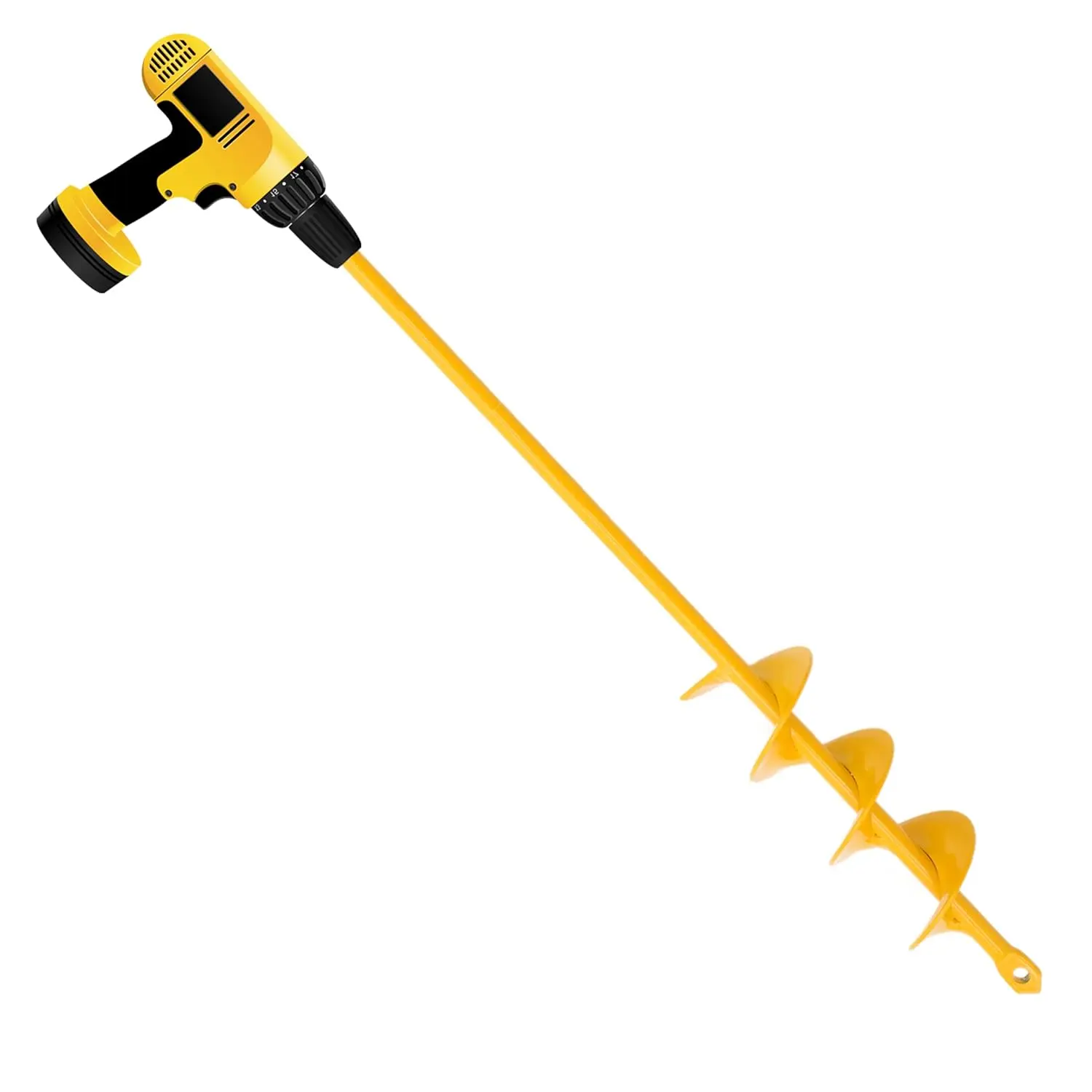 Garden Auger Drill Bit for Planting - 2"(D) x14.5(L) -  Hole Digger Drill Auger for Gardening Bulbs, , and Bedding  - Made to Fit in Any 3/8 Hex Drill (Yellow)