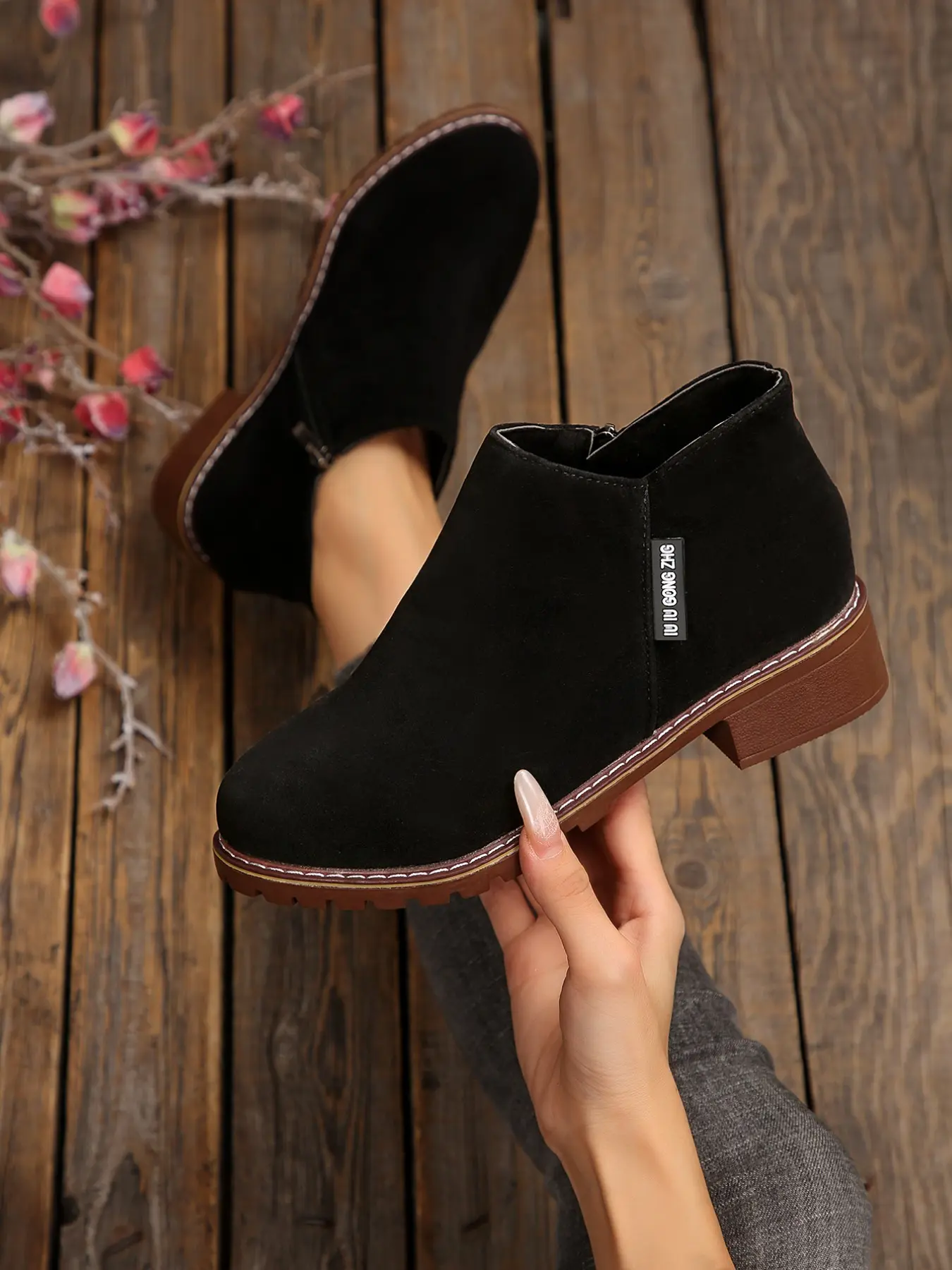 Women's Large Size Short Boots, Spring Fall Fashion Versatile Side Zipper Bare Boot, Matte Finish Single Boot, Mid-Calf Height, Classic Boot