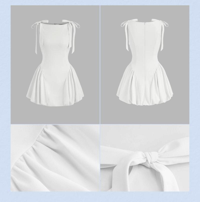 Cider [size 0-10] Boat Neck Bowknot Bubble Hem Mini Dress