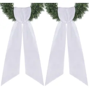 4.5" W x 56.3" L White Wreath Sash for Front Door, 2 Pack White Sash, Plain Embroidered Wreath Accessories for Easter Weddings Farmhouses Christmas DIY Halloween Party Yard Wall Doorway Decor