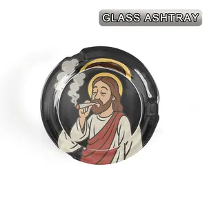 1pc Fun Pattern Round Glass Ashtray with Three Slots and Non-Slip Bottom for Home Use, Bars, Tabletops, Personalized Decorative Ashtray Gift