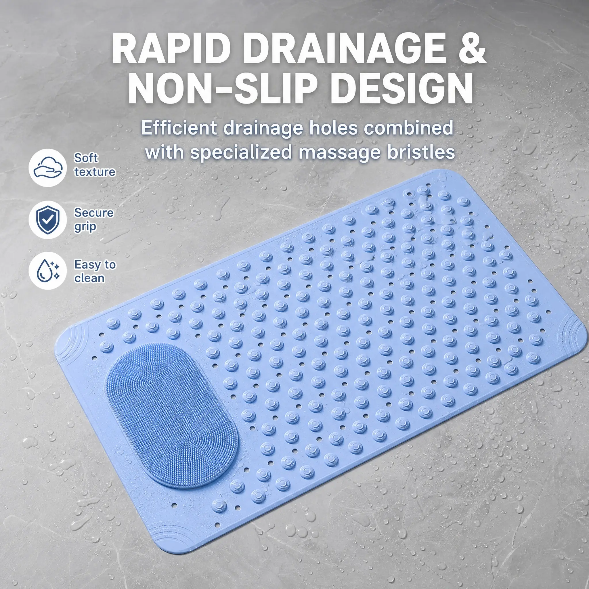 1pc PVC Non-Slip Rectangle Shower Bathtub Mat - ShowerRugs for Bathroom, 50*80cm & 38*69cm Options, DrainageHole for Fast Water Removal, Suction Cups, Durable BathDecor Bathroom Home Supplies